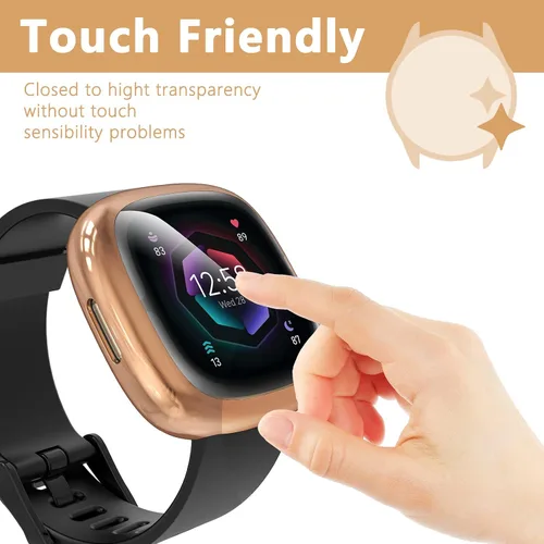 Vista 3 de Paquete de 5 fundas protectoras de pantalla de silicona compatibles con Fitbit Sense 2/Versa 4, cobertura completa, HD, ultrafina, TPU, compatible