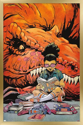 Vista 16 de Trends International Marvel Moon Girl & Devil Dinosaur - Póster de pared de lectura, 22.375 x 34 pulgadas, versión enmarcada de madera de granero