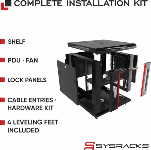 Vista 4 de Gabinete para rack de servidores de montaje en pared de 6U – Gabinete de rack de red de 19 pulgadas, gabinete de rack de datos de 18 pulgadas