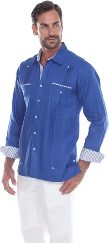 Vista 5 de Mojito Men's 100% Linen Guayabera Shirt Long Sleeve Print Trim Accent M-4019