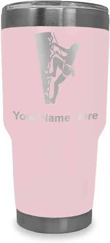 Vista 8 de LaserGram 20oz Vacuum Insulated Tumbler Mug, Rock Climber, Personalized Engraving Included (Coral)