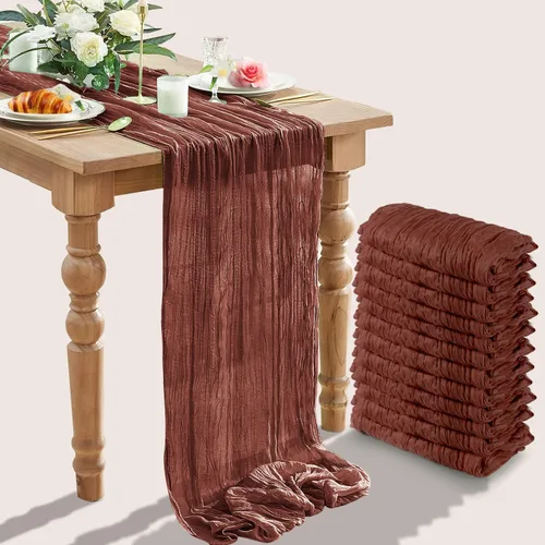 Vista 15 de Paquete de 12 caminos de mesa de gasa arrugada de 35 x 120 pulgadas, estilo bohemio, centros de mesa románticos para mesas, mantel versátil