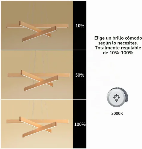 Vista 9 de Lámpara colgante lineal natural de madera maciza de 3 luces, moderna lámpara colgante LED regulable, candelabro para mesa de comedor, isla