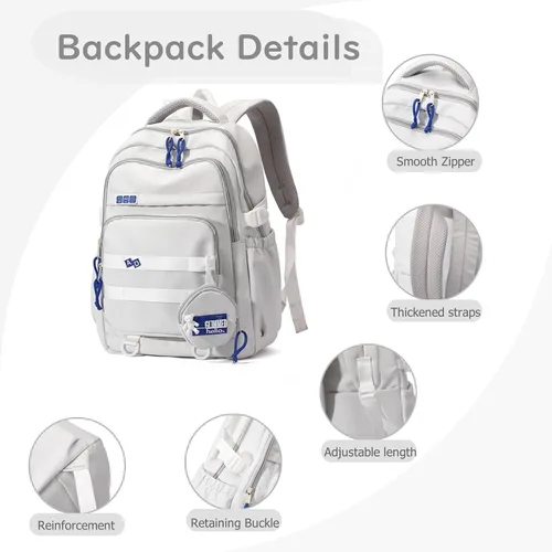 Vista 4 de Bonita mochila estética para niñas, estudiantes de secundaria, mochila para adolescentes, color sólido, ligera, mochila escolar informal con bolsa