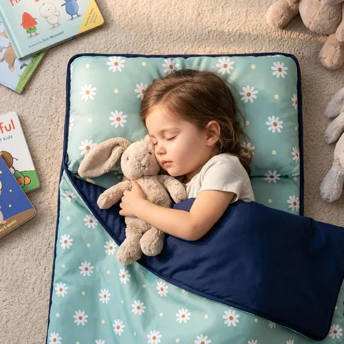 Vista 2 de Wildkin Microfiber Nap Mat for Kids 50 x 20 in all-in-one microfiber nap mat with attached blanket, removable pillow, roll-up straps and carry