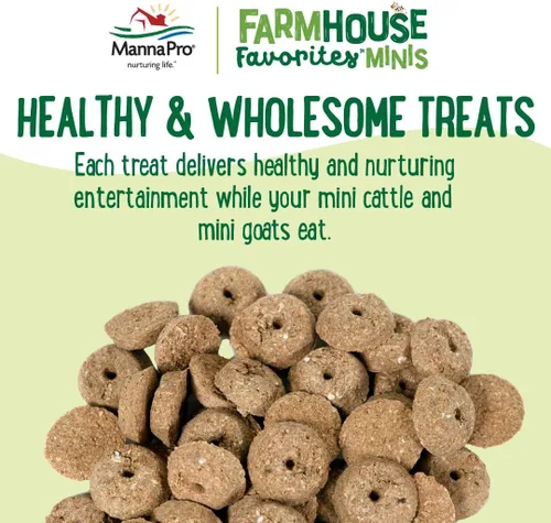 Vista 5 de Manna Pro Farmhouse Favorites - Mini golosinas de cabra y ganado - Bocadillos horneados prémium para mini cabras y mini ganado - Mezclado a mano