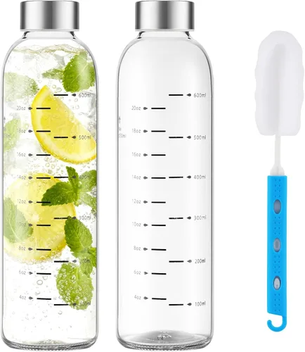 Vista 10 de Botellas de vidrio de 17 onzas con tapas, paquete de 2, tapas de acero inoxidable a prueba de fugas