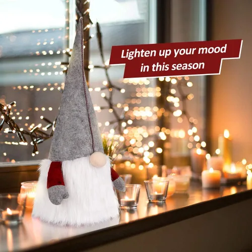Vista 5 de D-FantiX Adorno de Gnomo para la Copa del Árbol de Navidad, 25 Pulgadas Gran Gnomo Sueco Tomte Adornos de Navidad Gnomos de Papá Noel de Peluche