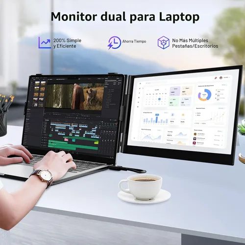 Vista 2 de Extensor de pantalla para laptop, monitor portátil FHD 1080P IPS de 14 pulgadas para laptop, ultrafino de 0.17 pulgadas y 1.3 libras, pantalla dual