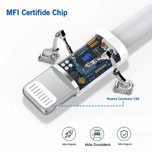 Vista 6 de [Certificado MFi de Apple] Cargador de iPhone 14 de Carga Rápida, Bloque de Cargador USB C Quick Type con Cable de Carga USB C a Lightning de 10