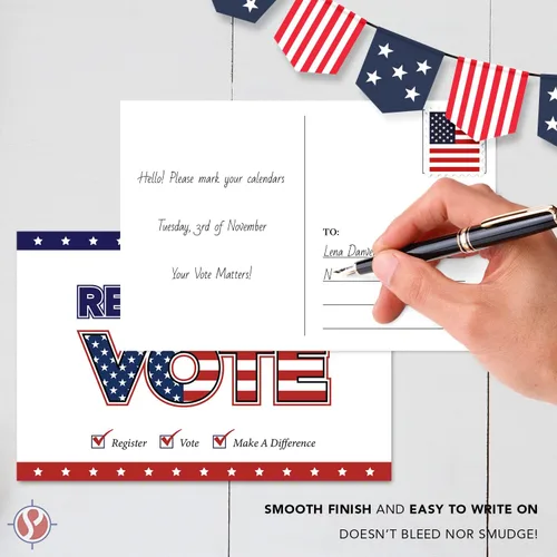 Vista 5 de Regístrese para votar – Tarjetas postales patrióticas en blanco para la campaña electoral de Estados Unidos Enviable por correo, no necesita