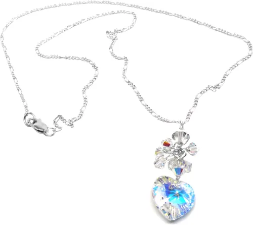 Vista 3 de Collar de cadena AB transparente con forma de corazón de cristal de 0.551 x 0.551 in, chapado en plata u oro