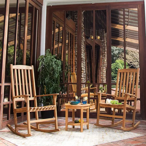 Vista 5 de Cambridge Casual Brookside - Juego de 2 mecedoras de teca para exteriores, teca natural