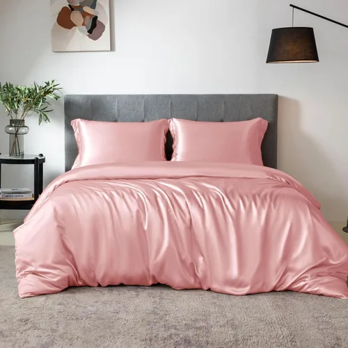 Vista 12 de THXSILK Juego de funda de edredón de seda de 4 piezas, sábanas de seda, juegos de cama de lujo, ultra suave, lavable a máquina, duradera, 100% seda