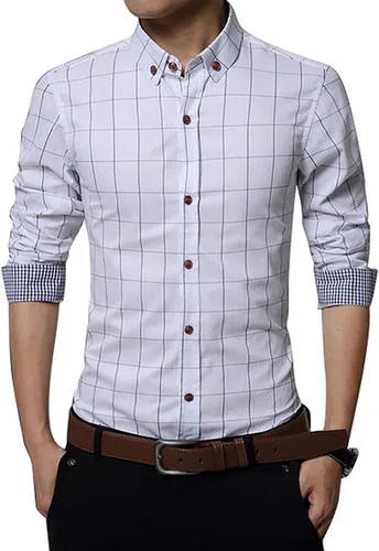 Vista 7 de LOCALMODE Camisa de vestir de manga larga 100% algodón para hombre, ajuste delgado, con botones