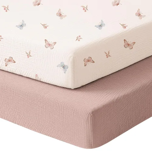 Vista 9 de Konssy Sábanas de Muselina para Cuna para Niña y Niño, 2 Piezas de Sábanas de Bebé de Algodón Suave y Transpirable para Colchón de Cuna Estándar