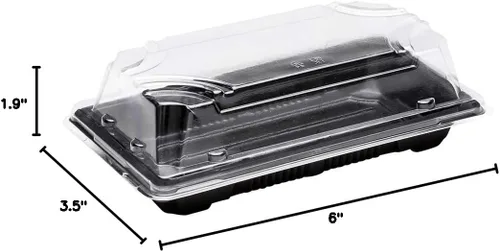 Vista 7 de Restaurantware Roku - Bandejas de sushi de 5.4 x 3 pulgadas, 100 recipientes desechables para sushi con tapas, pequeños recipientes rectangulares