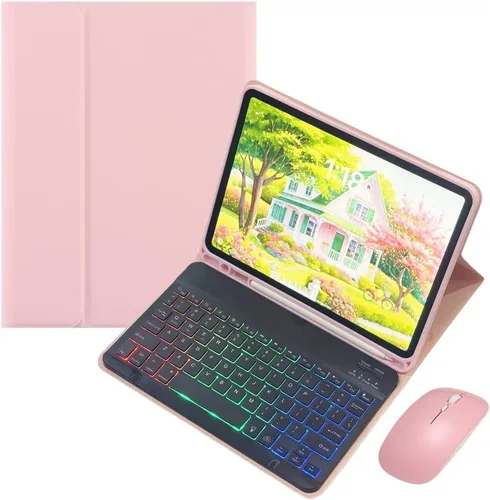 Vista 17 de Funda con teclado retroiluminado arcoíris para Galaxy Tab S6 Lite de 10.4 pulgadas con mouse y 7 colores RGB retroiluminación colorida teclado