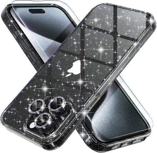 Vista 23 de Choiche, funda para iPhone 14 de mujer, brillante, protección de grado militar, 2 cubiertas de lentes de cámara Diamond, 2 protectores de vidrio