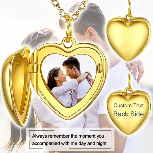 Vista 8 de Sterling Silver Heart Locket Necklace for Women, Angel Wings Lockets Necklace for Women That Hold Pictures, GoldSilverRose Gold Personalized Engrave