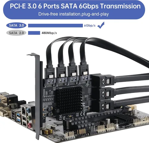 Vista 5 de Tarjeta PCI Express a SATA 3.0 de 2X 10 Puertos, Tarjeta de Expansión PCI Express a SATA III de 6Gbps, Chips ASM1166+JMB575