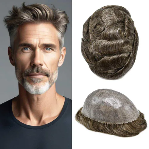 Vista 43 de Mens Toupee Hair System para hombres Piezas de pelo Sistema de reemplazo Poly Skin Toupee para hombres Protesis Capilar Para Hombre 6X8#1 Jet Black
