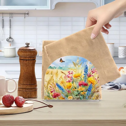 Vista 6 de Servilleteros de flores rurales y mariposas para mesas, servilleteros de acrílico transparente, servilleteros de cóctel para cocina, restaurante