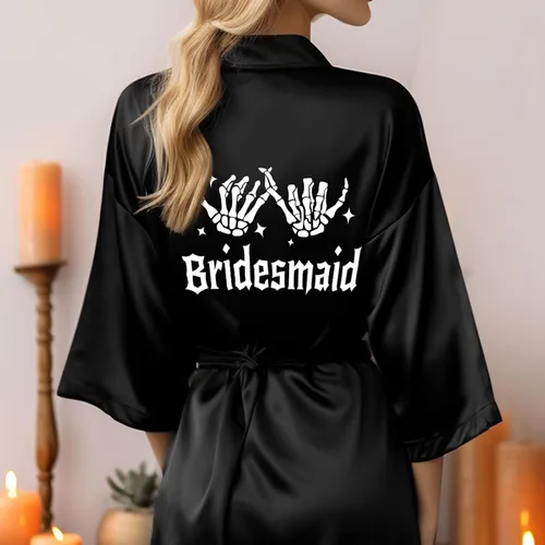 Vista 2 de Batas de dama de honor para despedida de soltera espeluznante Halloween, boda, fiesta nupcial