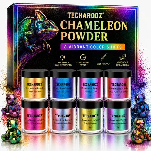Vista 8 de TECHAROOZ Cian-azul-púrpura 1.41 oz- Polvo de mica camaleón, polvo de mica con cambio de color, purpurina holográfica para suministros de resina UV