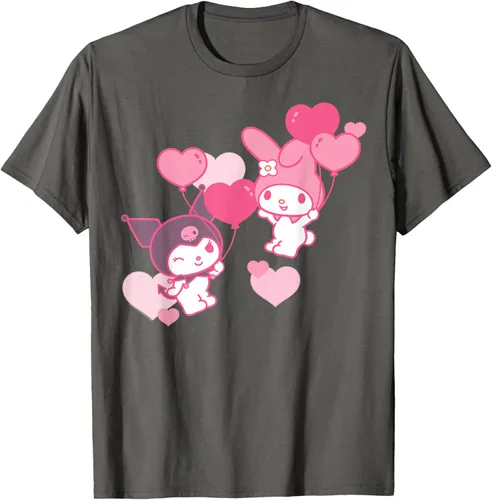 Vista 88 de Camiseta de My Melody y Kuromi con corazones del Día de San Valentín Negro