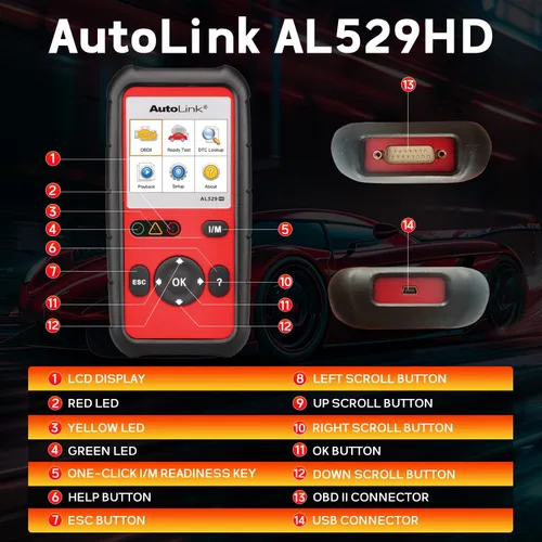 Vista 8 de Autel AutoLink AL529HD, lector de código de vehículo, escáner de código AL529 OBD2 avanzado, AutoVIN lectura de códigos mejorados