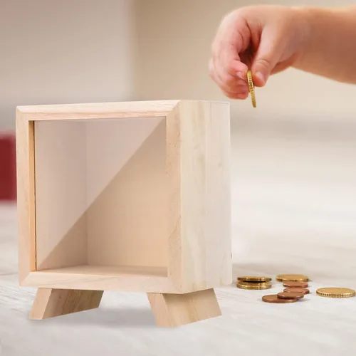Vista 9 de Alcancía transparente para adultos y niños, alcancía de madera para niñas y niños, colorida hucha para ahorrar dinero, hucha grande irrompible