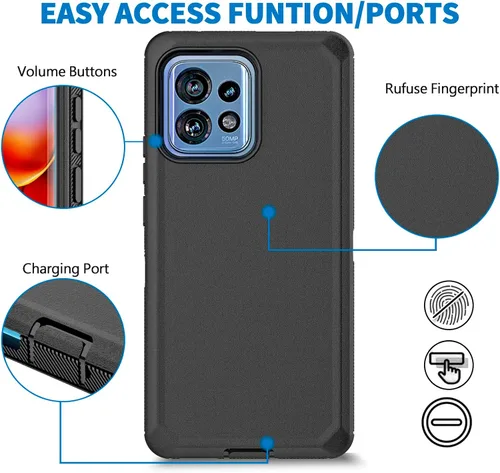 Vista 5 de Funda para Moto Motorola Edge Plus 2023/Edge 40 Pro, Defender - Funda protectora resistente a prueba de golpes, 3 en 1 (negro)