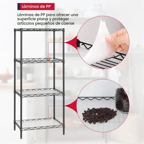 Vista 6 de BestOffice Estante de alambre de 4 niveles 12" x 18" x 44" Negro