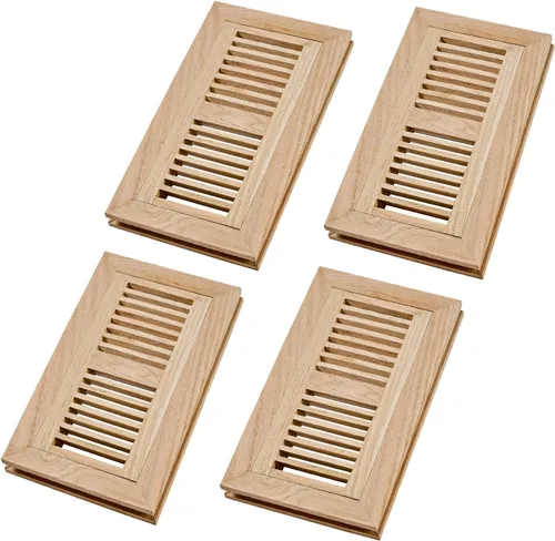 Vista 19 de Paquete de 2 registros de piso de madera dura de roble rojo, ventilación de montaje empotrado, 4 x 10 pulgadas, con amortiguador, sin terminar