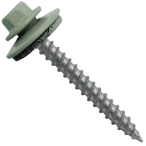 Vista 80 de 12 tornillos para techos de metal gris ABC de 1-1/2 pulgadas, cabezal de arandela hexagonal, arranque automático/roscado, arandela EPDM. 1 bolsa