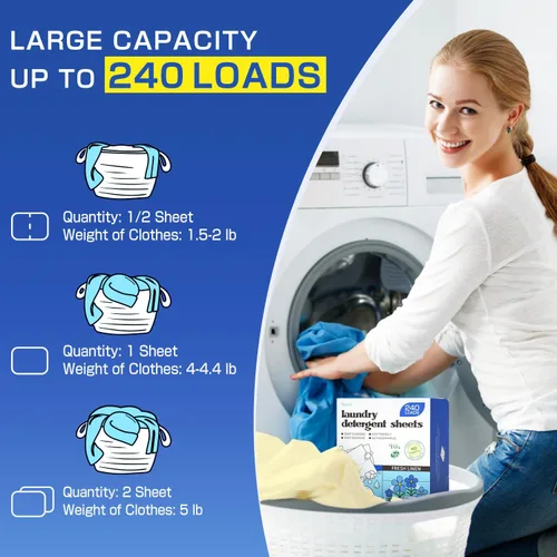 Vista 3 de Soulink Hojas de detergente para ropa con aroma a ropa recién lavada 240 cargas, tiras de detergente ecológicas para viajes y hogar - Sin envases