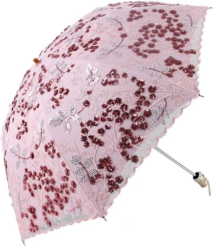 Vista 126 de Honeystore Sombrilla bordada con flor 3D plegable UV con encaje clásico