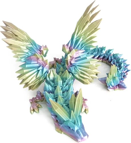 Vista 18 de Dragón Impreso en 3D - Dragón Volador de 18 Pulgadas con Alas, Juguete Fidget de Cristal Articulado XL con Alas, Decoración del Hogar, Regalo
