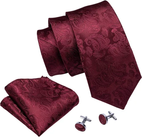 Vista 6 de Barry.Wang - Juego de corbata de seda para hombre, diseño de cachemira, pañuelo y gemelos de bolsillo