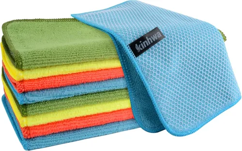 Vista 16 de KinHwa Paños de cocina para platos, paños de microfibra absorbentes de secado rápido, trapos de cocina con lado de limpieza de poliéster, ideal
