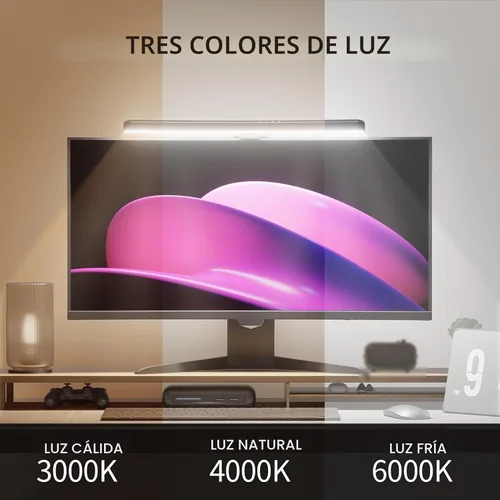 Vista 2 de Barra de luz para monitor curvada, retroiluminación RGB, lámpara