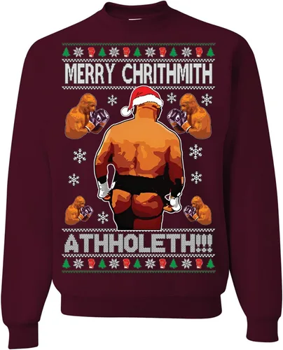 Vista 46 de wild custom apparel Merry Chrithmith Kith My Ath suéter feo de Navidad divertido con cuello redondo sudadera Negro