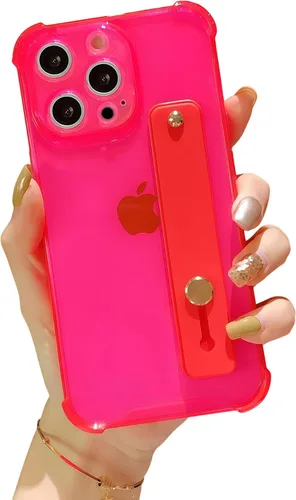 Vista 12 de Funda con correa para iPhone 15 de 6.1 pulgadas con soporte de pulsera, TPU suave y transparente protector a prueba de golpes, resistente, lazo