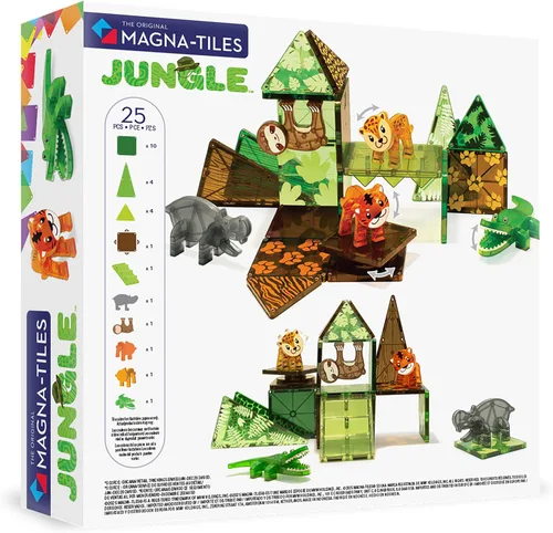 Vista 2 de MAGNA-TILES Jungle Animals - Juego de construcción magnética de 25 piezas, la marca original de construcción magnética