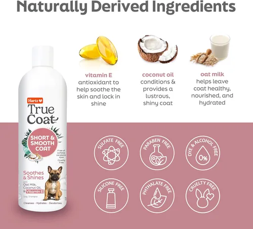 Vista 4 de True Coat Short & Smooth Coat - Champú para perros, 5 en 1, calma y brilla con leche de avena, aceite de coco y vitamina E, 16 onzas Corto y suave