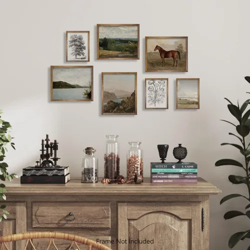 Vista 3 de Decoración de Pared de Campo Francés Rústico - Cuadro de Baño de Boho Art Deco Victoria - Póster de Cocina Moderna de Granja - Juego de Paisaje