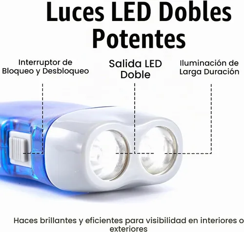 Vista 3 de Evelots - Linternas de emergencia con manivela - 4 unidades - para camping, hogar, automóvil - Luces LED brillantes dobles - Ideal para senderismo
