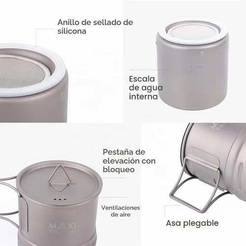 Vista 4 de Maxi Olla de titanio Moka - Cafetera ligera de titanio de grado 1 para acampar y uso al aire libre