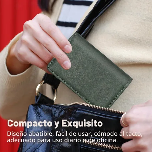 Vista 4 de Cartera con bloqueo RFID - Tarjetero minimalista de cuero para negocios, 12-verde, Pequeña, Slim